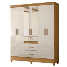 Guarda Roupa Casal Itatiba 6 Portas Freijó Off White Com Espelho - Moval