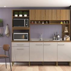 Cozinha Compacta 7 Portas e 1 Gaveta Ipê/Cristalo
