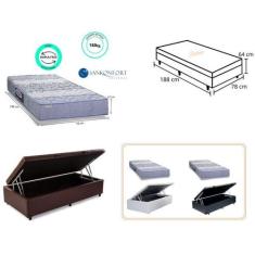 Conjunto Solteiro Colchão Protege Ortopedico Sanko c/ Cama Box Baú  Ja