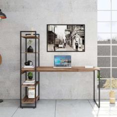 Escrivaninha com Estante Studio Nogal e Preta 146 cm - Compace