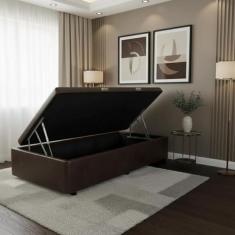 Cama Box Baú Castor Solteiro Corano Marrom 96x203x35cm