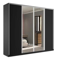 Guarda Roupa Casal com Espelho 4 Portas de Correr 6 Gavetas Zermatt RR Móveis Preto