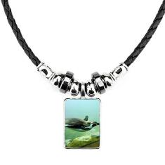 DIYthinker Colar com imagem natural de pinguim da Antártica do oceano, joia com pingente de corda de couro