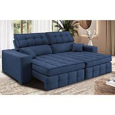 Sofá Retrátil e Reclinável 2,20m Molas Ensacadas e Costura Tripla Cama Inbox Nobre Suede Azul