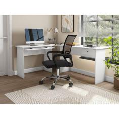 Mesa para Escritório em L 1 Gaveta Max Zanzini Branco Absoluto