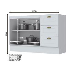 Balcão 2 Portas Clássico Americana 120 cm sem Tampo Henn C353-05 - Branco