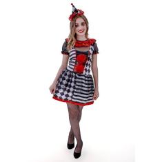 Fantasia Vestido Pierrot Macabro Adulto Palhaça Colombina Terror Cosplay Halloween Carnaval Festa Circo Zumbi