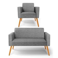 Sofá Namoradeira com Poltrona Pés Palito Castanho Marisa Linho D03 - D`Rossi