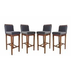 Conjunto 4 Banquetas Alta em Madeira Maciça Libéria CCS Interiores Pinhao/Cinza
