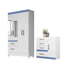 Conjunto Guarda Roupa Com Espelho e Cômoda Petra