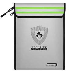Bolsa de documentos à prova de fogo atualizada (39,3 cm x 30 cm) com tira refletiva, 2 bolsos bolsa de dinheiro à prova de fogo com zíper de metal e alça à prova de fogo para documentos, dinheiro, passaporte, joias, objetos de valor