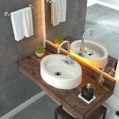 Kit Cuba OV43 com Torneira Luxo 1195 Metal e Válvula 1 Polegada e Sifão Pvc e Flexível Compace Bege