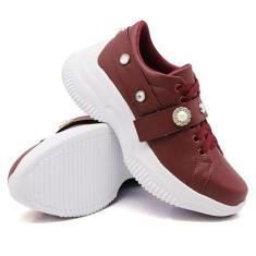 Tênis Moda Casual Sneaker Chunky Feminino Tiras Com Pedrarias Cadarço 