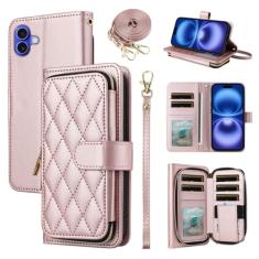 Furiet Argyle Capa tipo carteira compatível com iPhone 16 Plus de 6,7 polegadas com alça de ombro, 9+ compartimento para cartão com zíper, capa de celular quadriculada para celular i Phone16 16+ i16 +