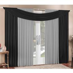Cortina Alana 4,00M X 2,50M Preto Com Cinza Tecido Malha Para Sala Ou Quarto