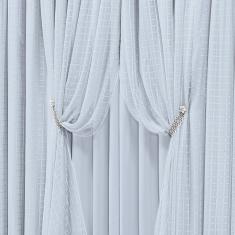 Cortina Monte Real 2,00M X 1,70M Tecido Blackout Voal Trabalhado Xadrez Sala Quarto - Gelo