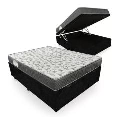 Kit Cama Box Baú Casal com Colchão Espuma D33 Suede 138x188cm Preto SerenePrime