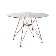 Mesa Eiffel Redonda 110Cm Tampo De Vidro Com Base De Ferro Cobre