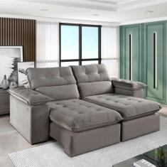 Sofá Retrátil e Reclinável Texas 1,94M Veludo - Blossom Casa, Cinza 21