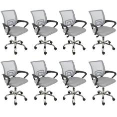 Kit 8 Cadeiras para Escritorio Diretor Tela Mesh Tok 3310 Cinza
