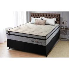 Conjunto Cama Box c/ Molas Ensacadas Preston Cinza Casal 138x188x71 - 