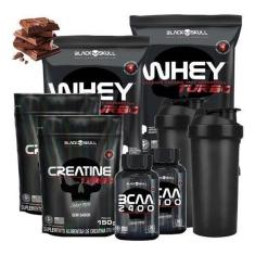 Combo 2x Whey Protein+ Creatina+ Bcaa Black Skull+ Coqueteleira-Unissex