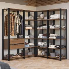 Guarda-roupa Closet Modulado Valencia 2 Gavetas 337cm Rustic/preto Madesa 05 Rustic/preto