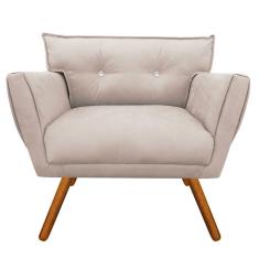 Poltrona Anitta com Strass Suede Bege Pés Palito Castanho - D'Rossi