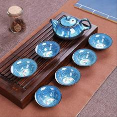 Sunskyoo Conjunto de chá de porcelana Kung Fu Tenmoku Fish Fun Tea Cup Ore Zisha Conjunto de 1 bule de chá + 6 xícaras