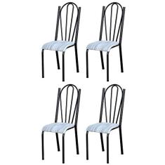 Kit 4 Cadeiras 021 América Cromo/Preto Linho - Artefamol