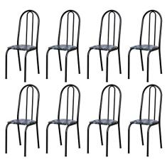 Kit 8 Cadeiras 050 América Cromo Preto/Florido - Artefamol