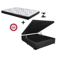 Cama Box Baú Casal Suede Preto + Colchão Casal Espuma D33 Com EPS 14x138x188