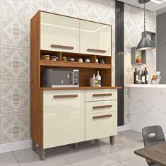 Armário para Cozinha 4 Portas 2 Gavetas Sofia Plus Imop Móveis Cinamomo/off White