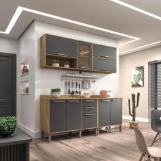 Cozinha Compacta 5 Peças 9 Portas 2 Gavetas Montreal Sallêto Móveis Carvalho/Grafite