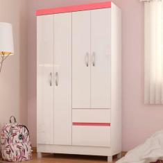 Guarda-Roupa Lótus 4 Portas 2 Gavetas Flex Branco/Rosa - Demóbile