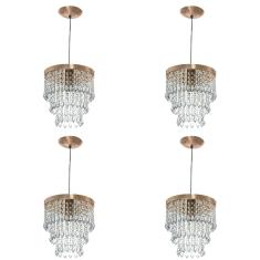 Kit 4 Lustre Pendente De Cristal Acr lico Manucrilic Cobre