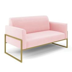 Sofá Namoradeira Base Industrial Alta Dourado Marisa Suede D03 - D\`rossi Cor Rosa Bebê