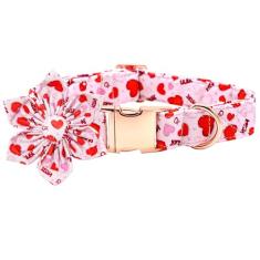 Coleira para cães - Coleira de Dia dos Namorados com flor para cães com flor rosa ajustável coleira de cachorro presente para meninas para cães médios pequenos e grandes