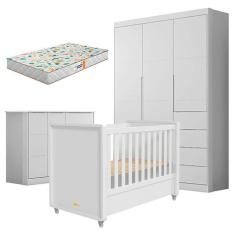 Quarto de Bebê Eloá com Berço Americano Tutto New Branco Acetinado e Colchão Gazin – Phoenix Baby