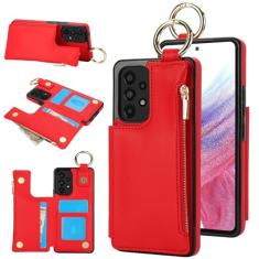 Capa carteira para Samsung Galaxy A72 5G, 3 compartimentos para cartão, 1 bolso com zíper, suporte de fecho magnético com suporte de anel à prova de choque com bloqueio de RFID para Samsung A72 5G