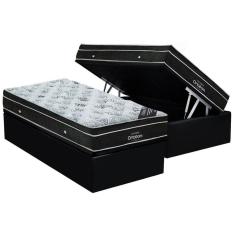 Cama Box Baú Solteiro: Colchão Molas Bonnel Ortobom Nanolastic Exclusive + Base CRC Suede Black(88x188)