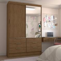 Guarda-Roupa Infantil Cameron 2 Portas de Correr 6 Gavetas com Espelho Marrom - Panorama Móveis