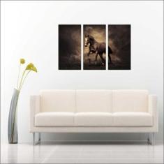 Quadro Decorativo Animais Cavalo Salas 3 peças Com Moldura - Vital Qua
