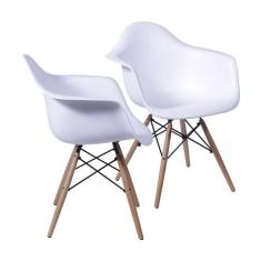 Kit 2 Cadeiras Boxbit Dkr Eames Base Em Madeira Branca