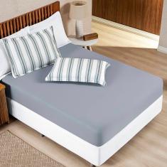 Jogo De Lençol Casal Padrão Marim Malha 100% Algodão 3 Peças - Cinza