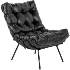 Poltrona Decorativa Sala de Estar Costela Preto L04 Couro Preto - Lyam Decor