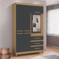 Guarda Roupa Solteiro com Espelho 6 Portas 3 Gavetas Fusion Albatroz Móveis Marrom/Titanium