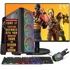 PC Gamer Completo 3green FPS Intel Core i7 16GB RAM Placa de vídeo Geforce GTX 4GB SSD 512GB Monitor 24&quot; Full HD 75Hz Fonte 500W  3GF-064