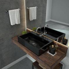 Kit Cuba Rt55 com Torneira 1198 Metal e Válvula Click 1 Polegada B e Sifão Cromado e Flexível Compace Preto