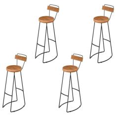 Kit 04 Banqueta Alta Com Encosto Aurum Peroba Preto Cozinha Sala Jantar Dhom Peroba Preto